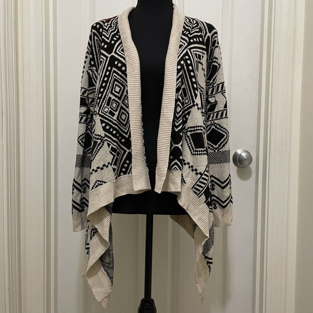 Pink Rose Aztec Open Front Waterfall Cardigan Knit Sweater Women's Small Western